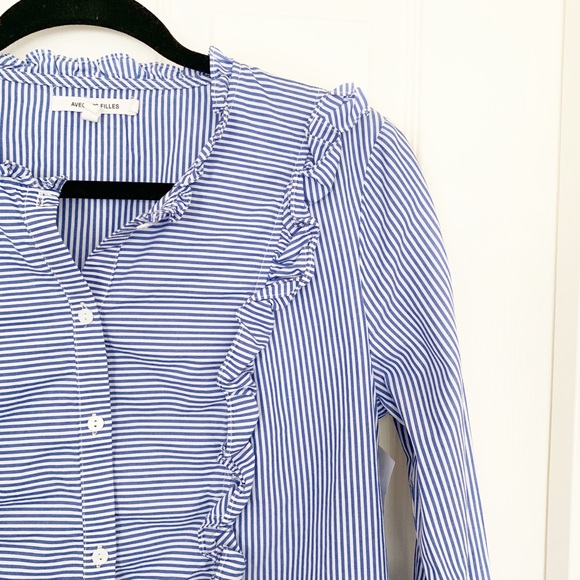 3/$30 Avec Les Filles Striped Ruffle Button Shirt - Picture 3 of 8